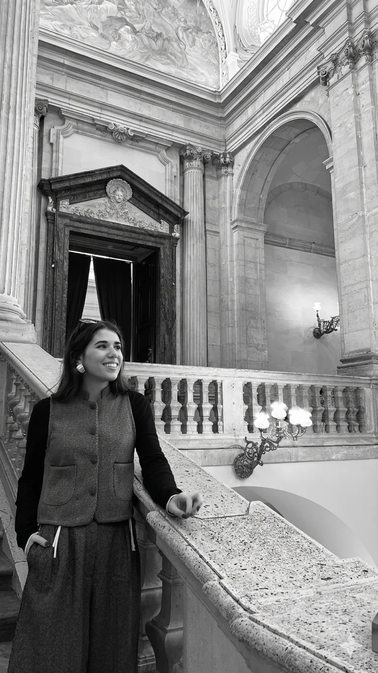 Lucia in a historic architectural setting